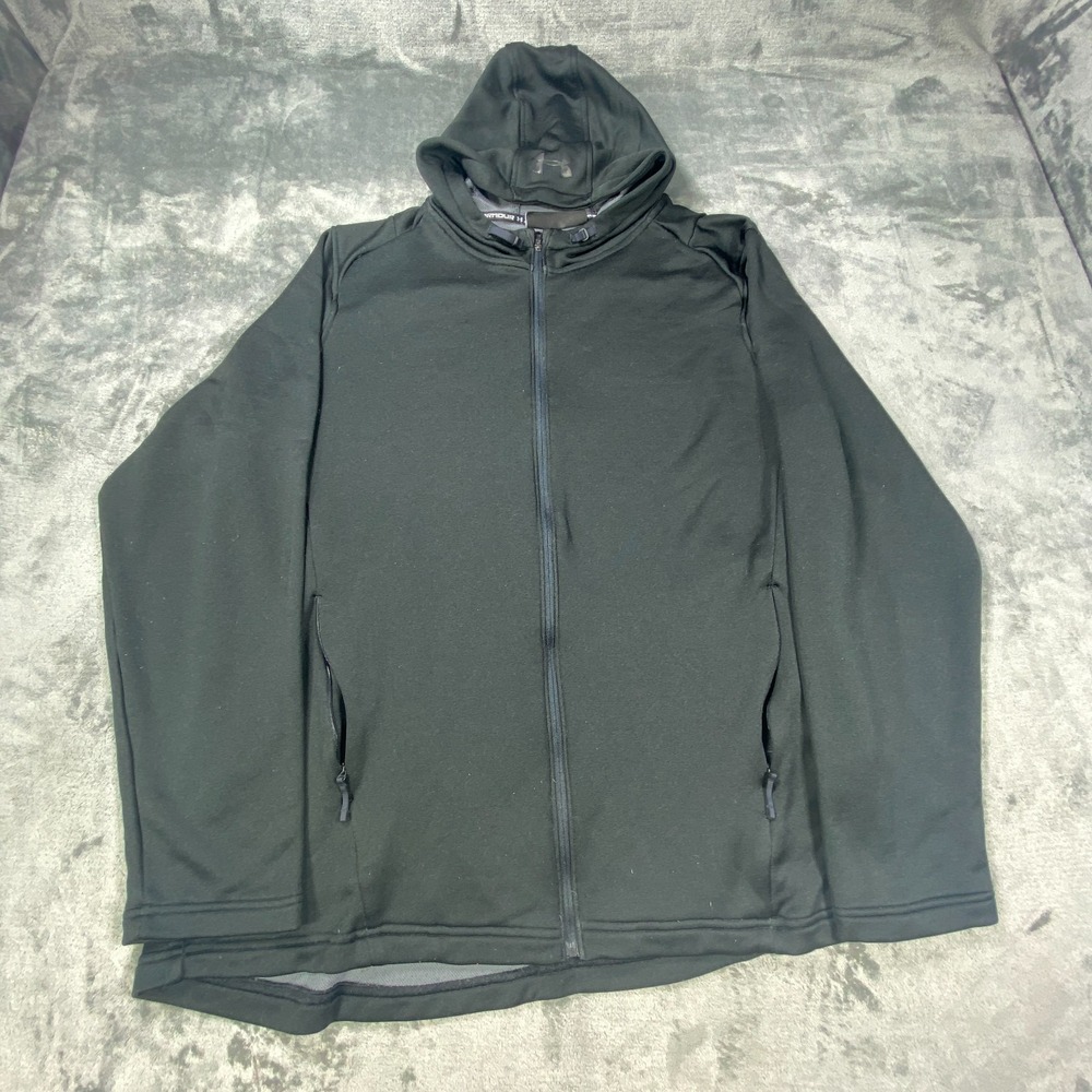 Under Armour Hoodie Mens 2XL Black ColdGear Full Zip Fitted Pockets Long‎ Sleeve